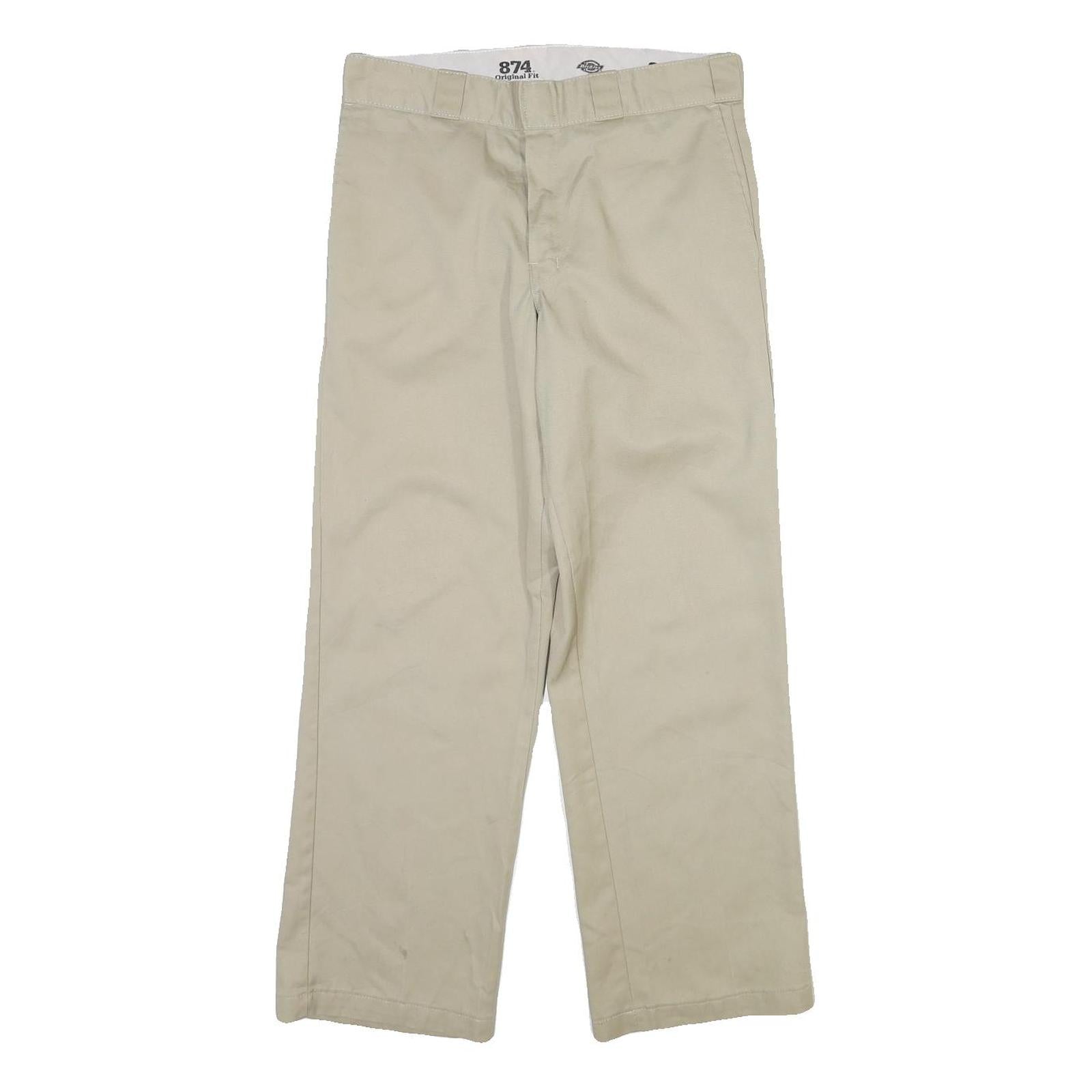 DICKIES Mens Cotton Blend Beige Regular Fit Straight Leg Trousers W32 L30