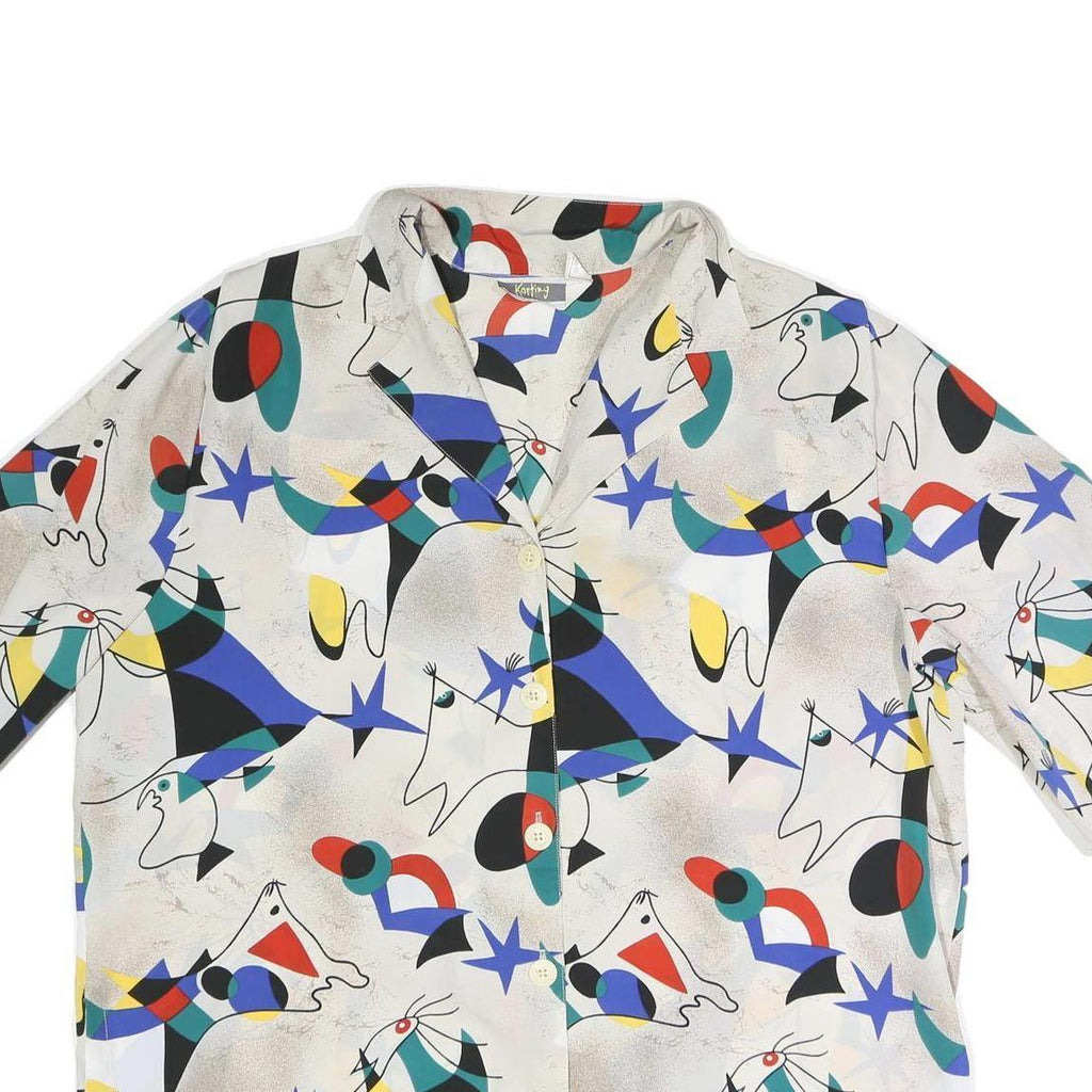 KARTING Womens White Printed Shirt Short Sleeve Collared 2XL Artistic Design