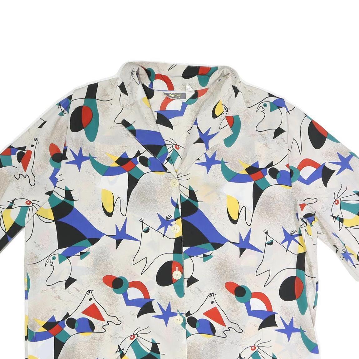 KARTING Womens White Printed Shirt Short Sleeve Collared 2XL Artistic Design