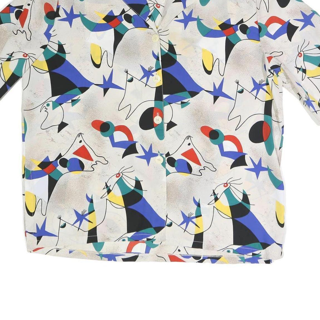 KARTING Womens White Printed Shirt Short Sleeve Collared 2XL Artistic Design