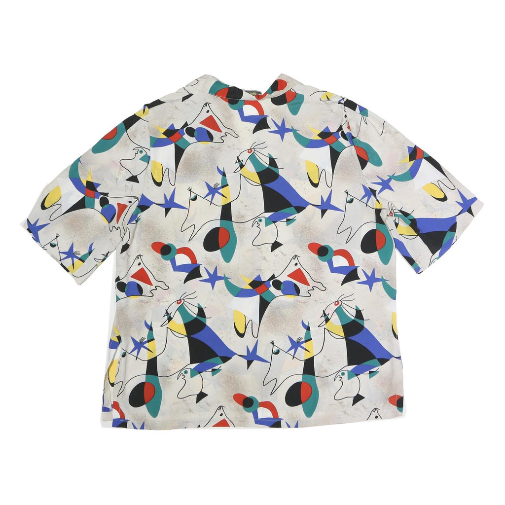 KARTING Womens White Printed Shirt Short Sleeve Collared 2XL Artistic Design