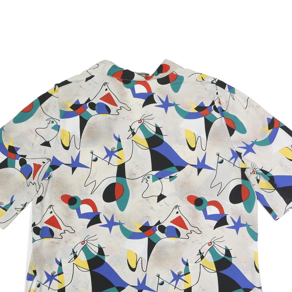 KARTING Womens White Printed Shirt Short Sleeve Collared 2XL Artistic Design