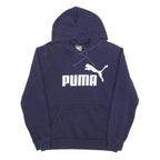 PUMA Mens Navy Blue Pullover Hoodie S Cotton Blend Classic Logo Sweatshirt