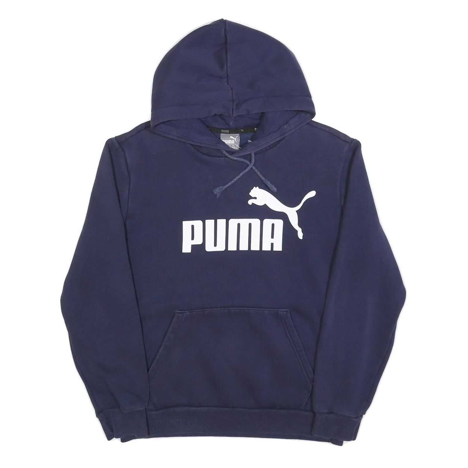 PUMA Mens Navy Blue Pullover Hoodie S Cotton Blend Classic Logo Sweatshirt