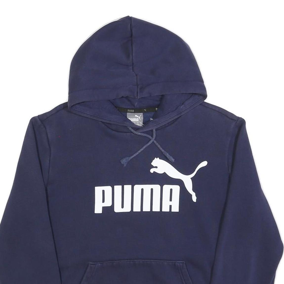 PUMA Mens Navy Blue Pullover Hoodie S Cotton Blend Classic Logo Sweatshirt