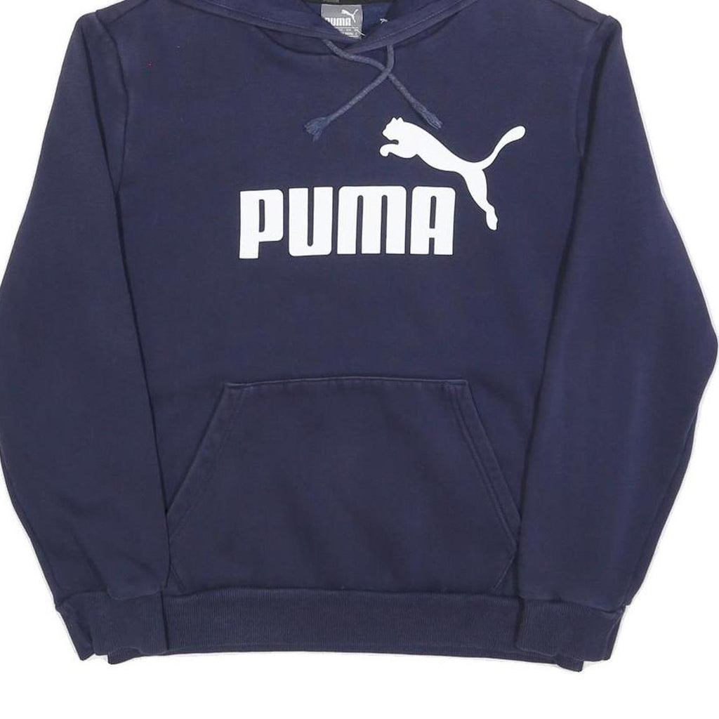 PUMA Mens Navy Blue Pullover Hoodie S Cotton Blend Classic Logo Sweatshirt