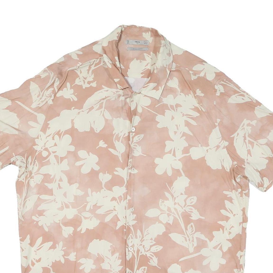 Mens Beige & Cream Floral Polyester Blend Short Sleeve Shirt XL Casual Summer