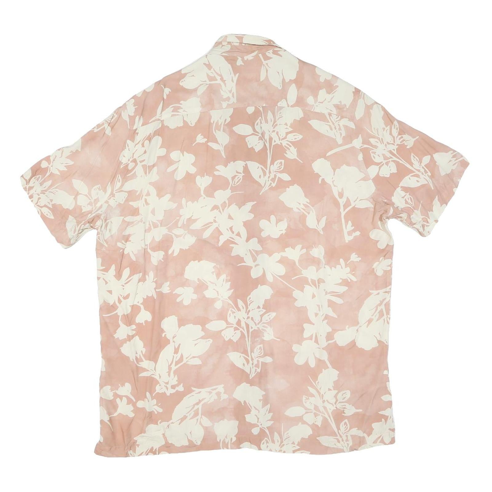 Mens Beige & Cream Floral Polyester Blend Short Sleeve Shirt XL Casual Summer