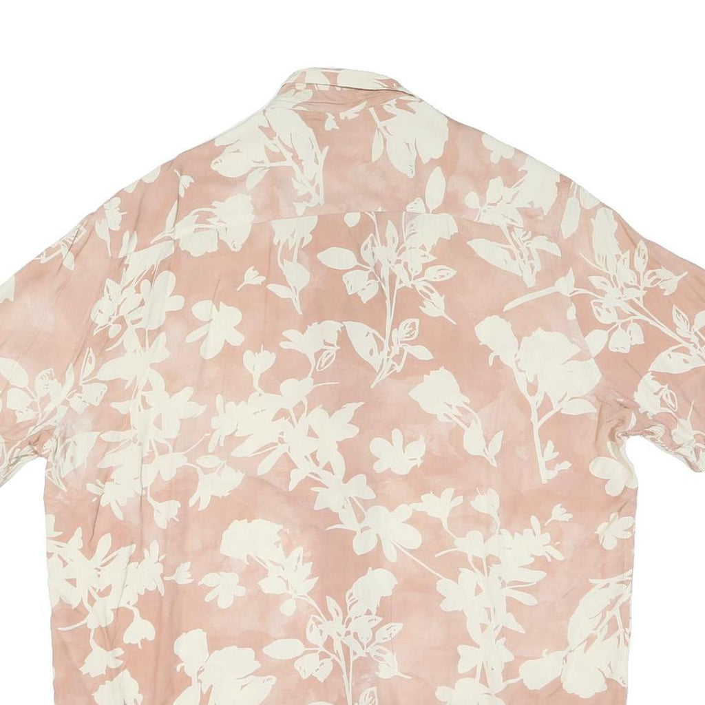 Mens Beige & Cream Floral Polyester Blend Short Sleeve Shirt XL Casual Summer