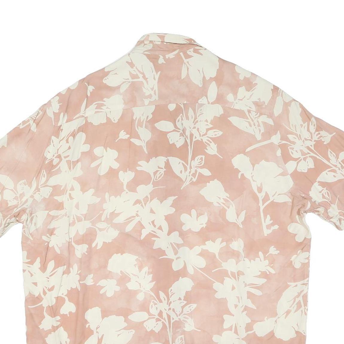 Mens Beige & Cream Floral Polyester Blend Short Sleeve Shirt XL Casual Summer