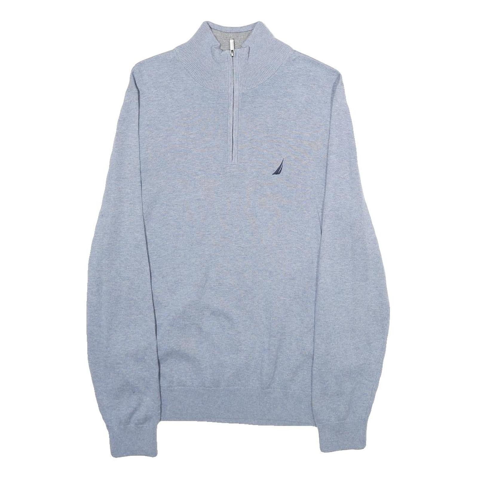 NAUTICA Mens Blue Plain Pullover Crew Neck Basic Knit S Cotton Jumper