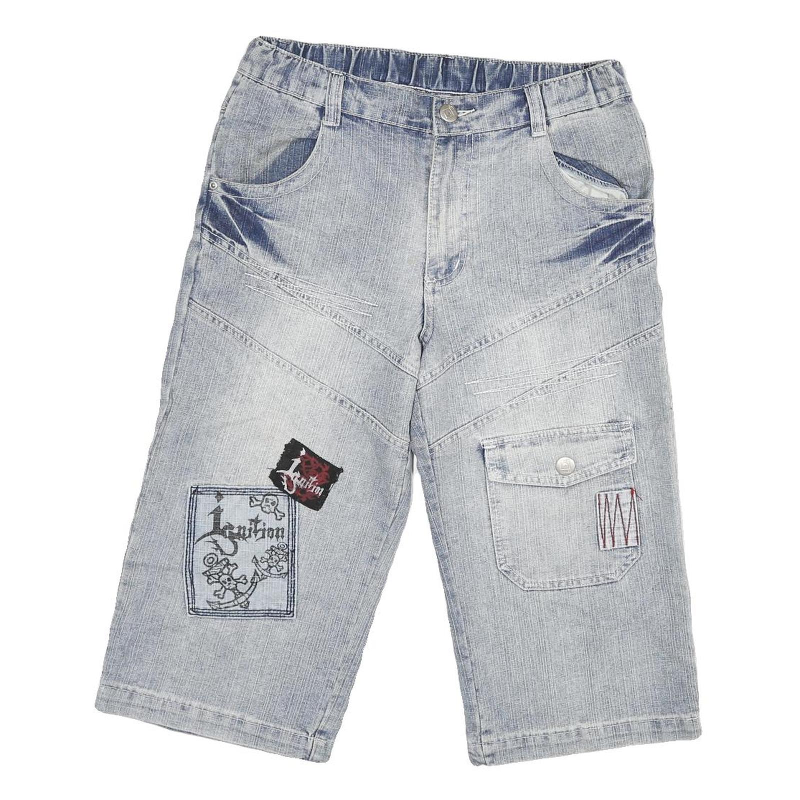 DOGNOSE Mens Shorts Blue Casual M W30 Embroidered Patches Cotton Blend