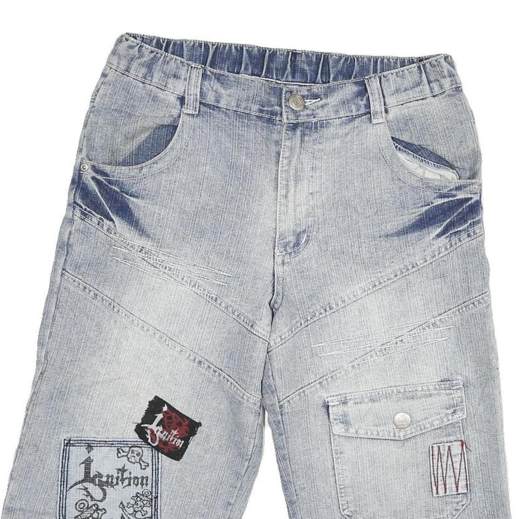 DOGNOSE Mens Shorts Blue Casual M W30 Embroidered Patches Cotton Blend