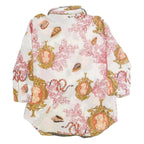 Womens White Printed Shirt Long Sleeve Collared M Casual Stylish Button Up