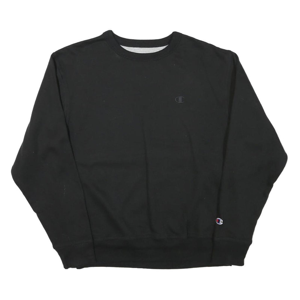 CHAMPION Mens Black Crew Neck M Cotton Blend Sweatshirt Classic Logo