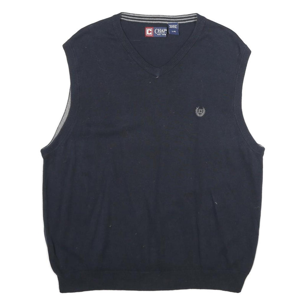 CHAPS Mens Navy Plain Cotton Jumper V-Neck Basic Knit Regular L Vest