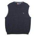 CHAPS Mens Navy Plain Cotton Jumper V-Neck Basic Knit Regular L Vest