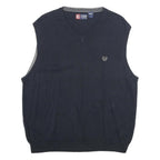 CHAPS Mens Navy Plain Cotton Jumper V-Neck Basic Knit Regular L Vest