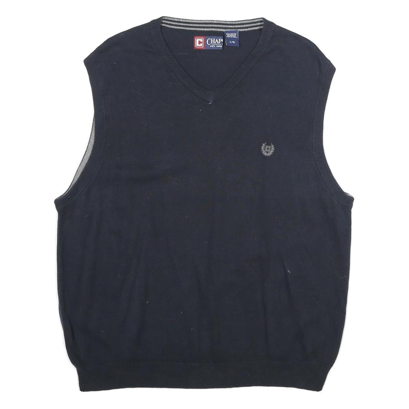 CHAPS Mens Navy Plain Cotton Jumper V-Neck Basic Knit Regular L Vest