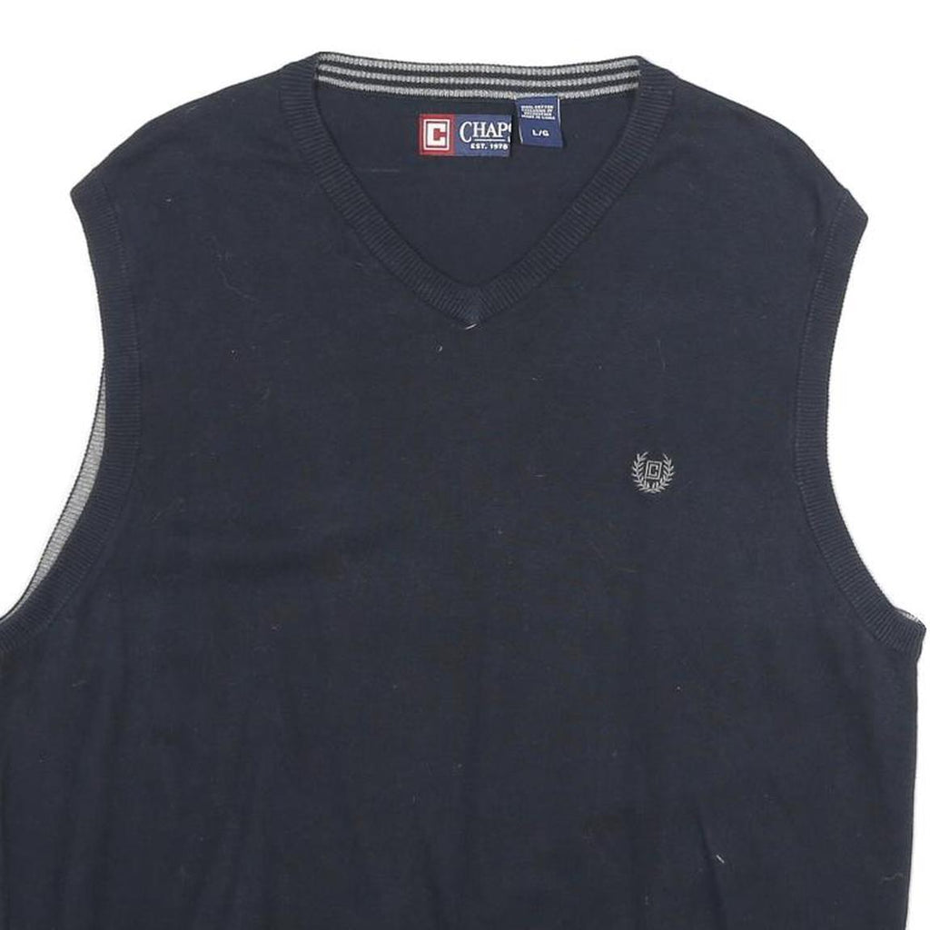 CHAPS Mens Navy Plain Cotton Jumper V-Neck Basic Knit Regular L Vest