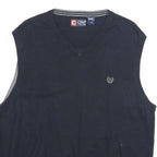 CHAPS Mens Navy Plain Cotton Jumper V-Neck Basic Knit Regular L Vest