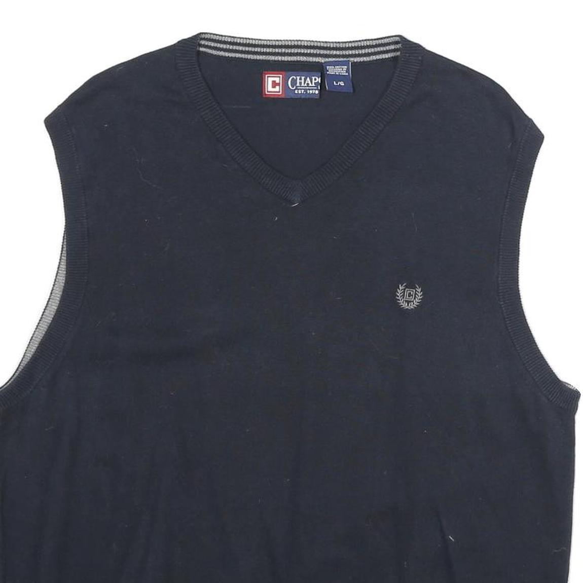 CHAPS Mens Navy Plain Cotton Jumper V-Neck Basic Knit Regular L Vest