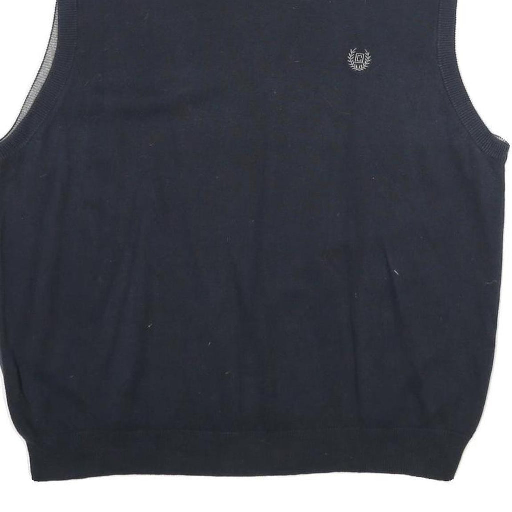 CHAPS Mens Navy Plain Cotton Jumper V-Neck Basic Knit Regular L Vest