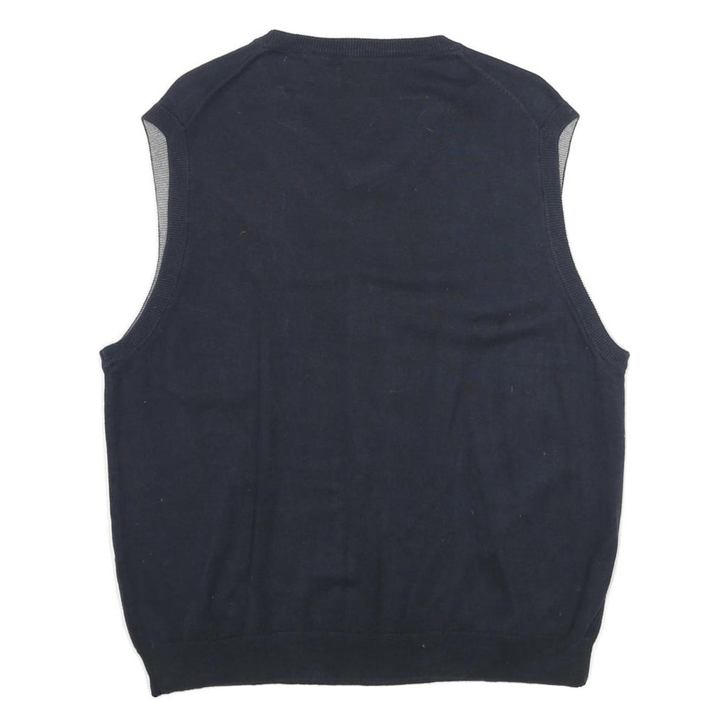 CHAPS Mens Navy Plain Cotton Jumper V-Neck Basic Knit Regular L Vest