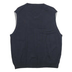CHAPS Mens Navy Plain Cotton Jumper V-Neck Basic Knit Regular L Vest