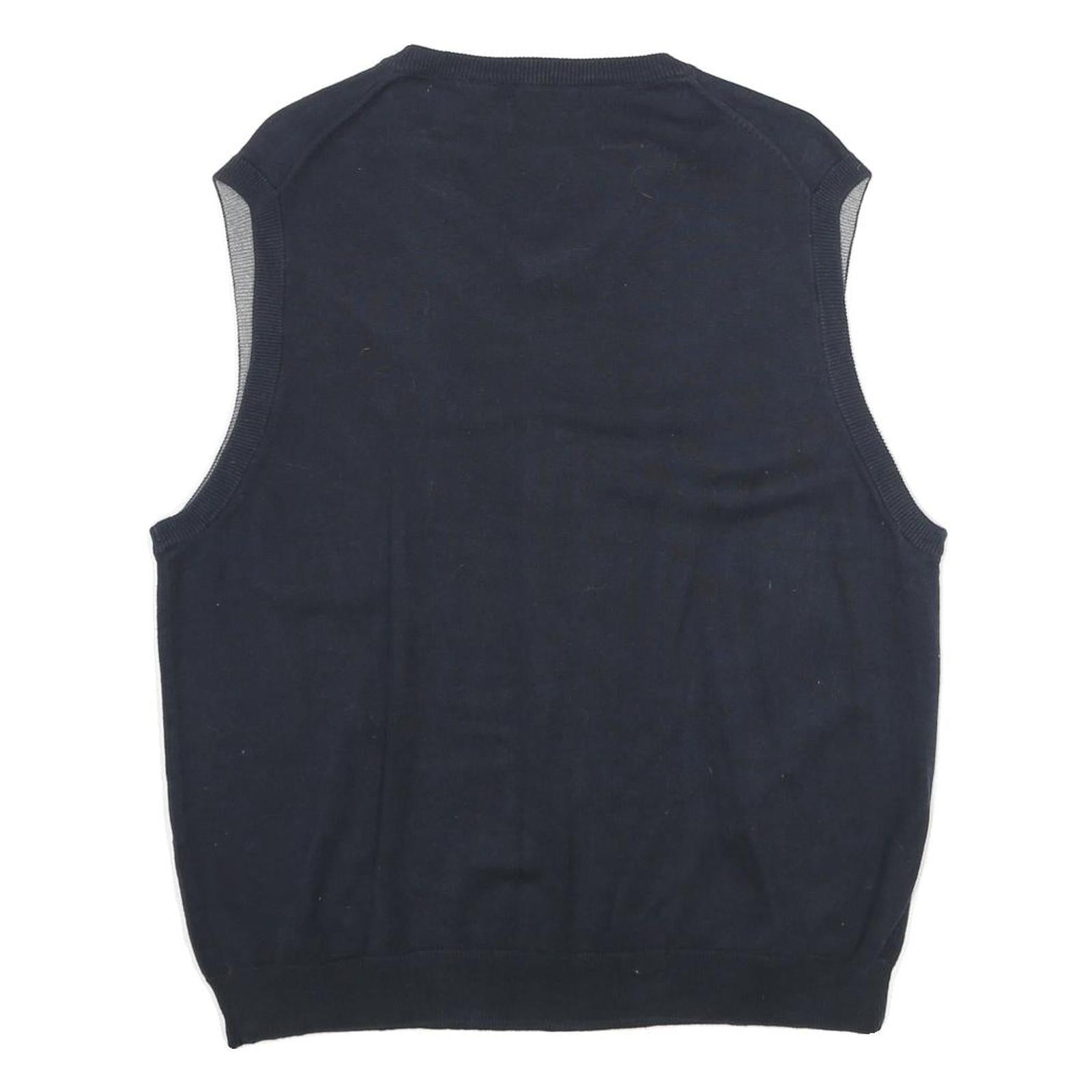 CHAPS Mens Navy Plain Cotton Jumper V-Neck Basic Knit Regular L Vest
