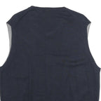 CHAPS Mens Navy Plain Cotton Jumper V-Neck Basic Knit Regular L Vest