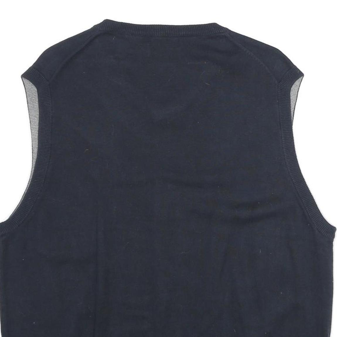 CHAPS Mens Navy Plain Cotton Jumper V-Neck Basic Knit Regular L Vest