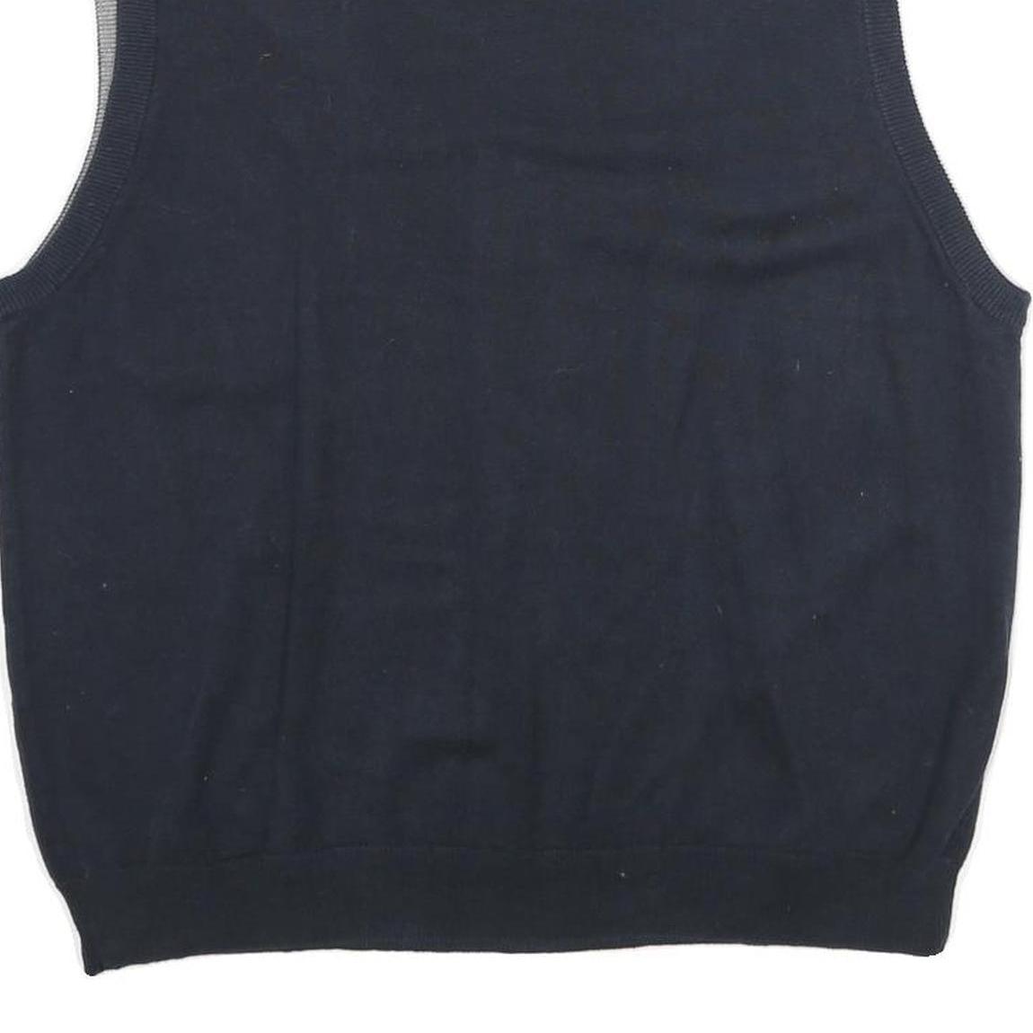 CHAPS Mens Navy Plain Cotton Jumper V-Neck Basic Knit Regular L Vest