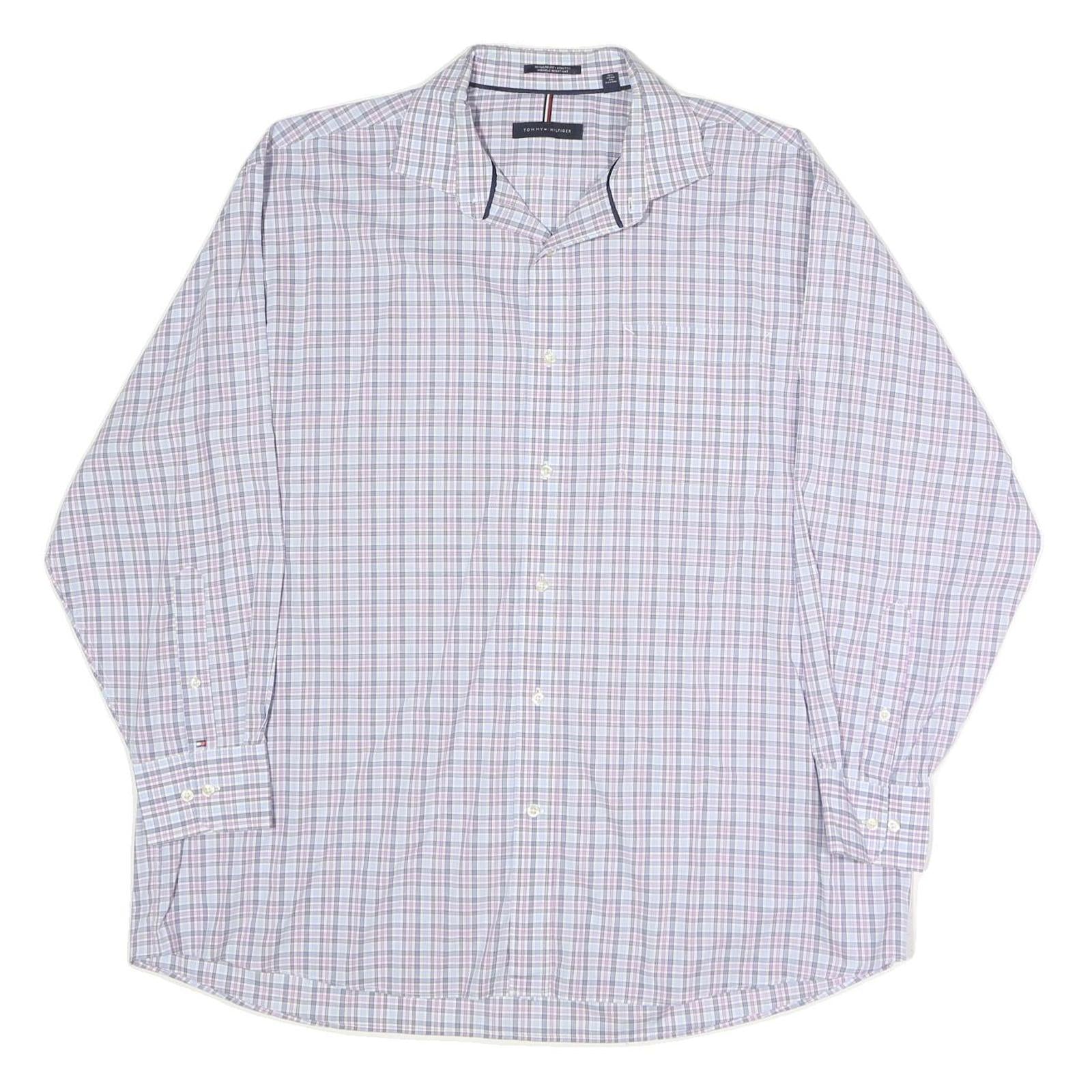 TOMMY HILFIGER Mens White & Purple Regular Fit Checked Shirt XL Classic Button