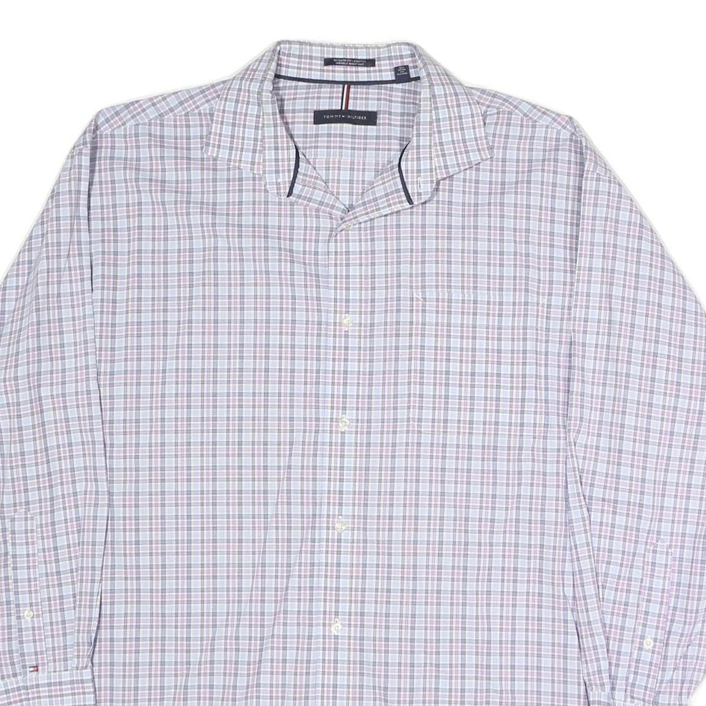 TOMMY HILFIGER Mens White & Purple Regular Fit Checked Shirt XL Classic Button