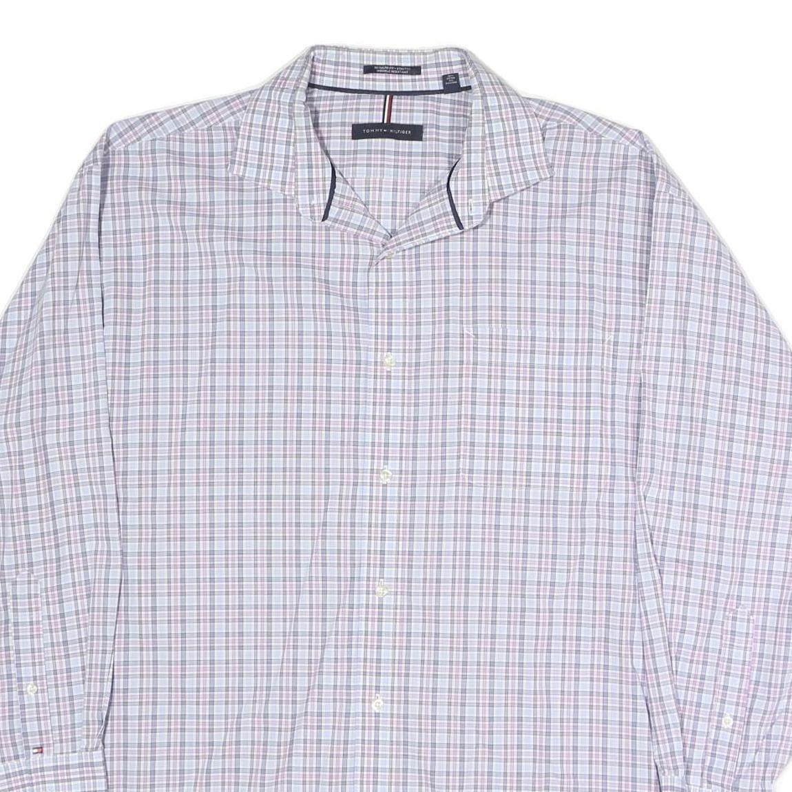 TOMMY HILFIGER Mens White & Purple Regular Fit Checked Shirt XL Classic Button