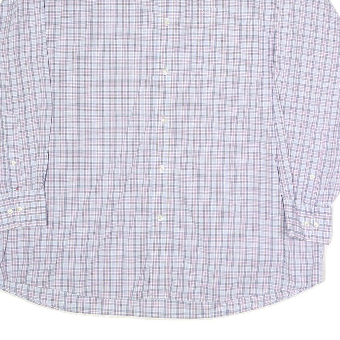 TOMMY HILFIGER Mens White & Purple Regular Fit Checked Shirt XL Classic Button