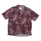 ISLAND REPUBLIC Mens Maroon Silk Hawaiian Shirt L Tropical Leaf Print Summer