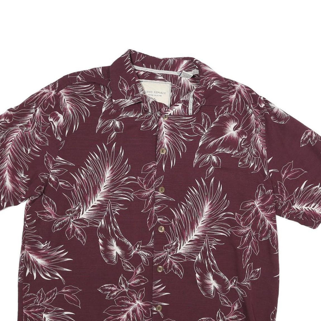 ISLAND REPUBLIC Mens Maroon Silk Hawaiian Shirt L Tropical Leaf Print Summer