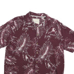 ISLAND REPUBLIC Mens Maroon Silk Hawaiian Shirt L Tropical Leaf Print Summer