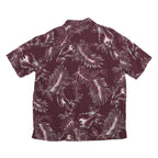 ISLAND REPUBLIC Mens Maroon Silk Hawaiian Shirt L Tropical Leaf Print Summer