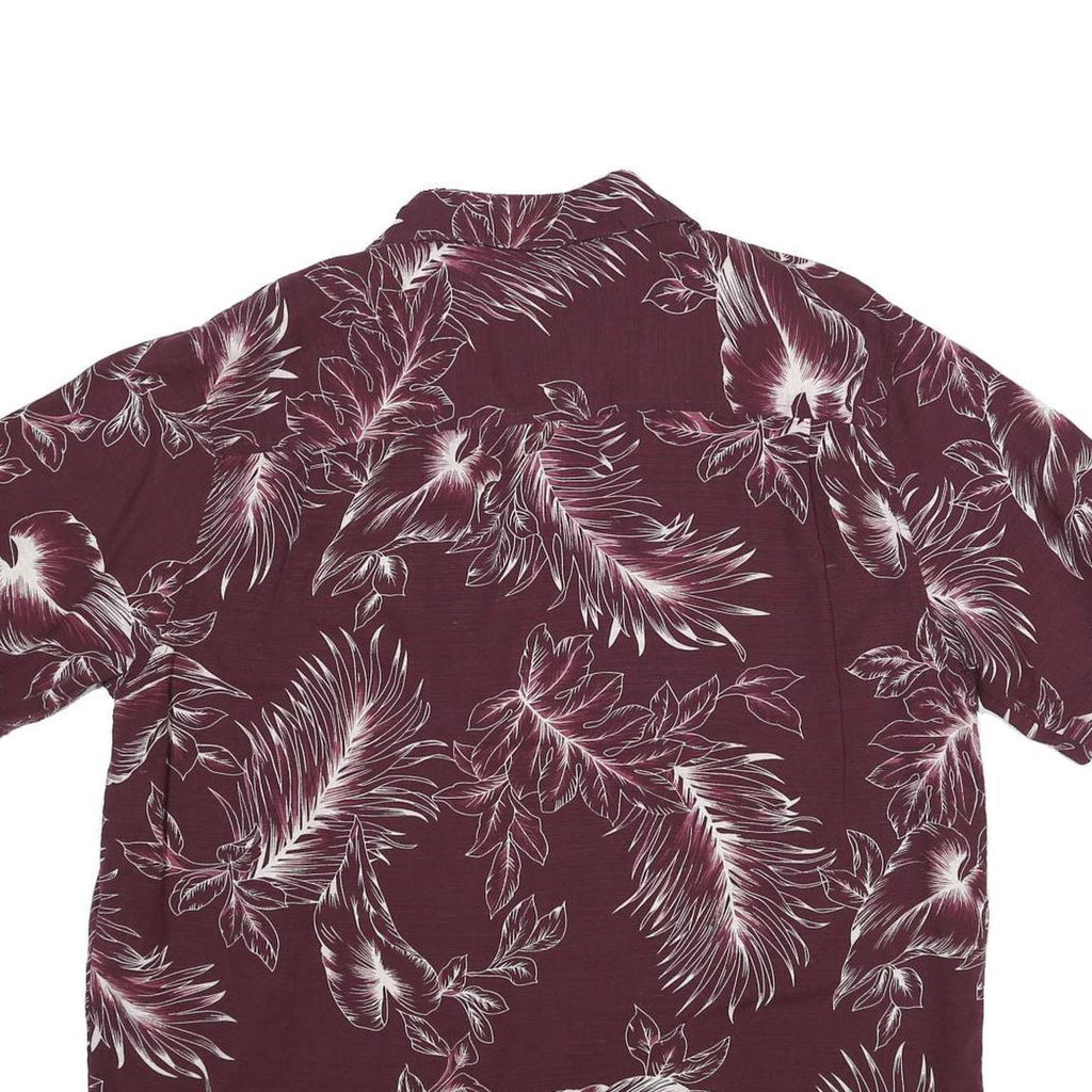 ISLAND REPUBLIC Mens Maroon Silk Hawaiian Shirt L Tropical Leaf Print Summer