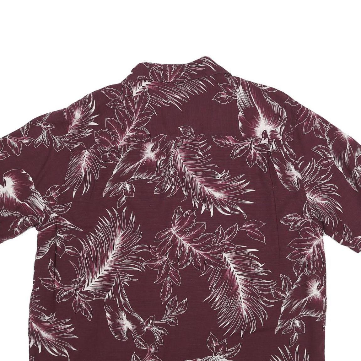 ISLAND REPUBLIC Mens Maroon Silk Hawaiian Shirt L Tropical Leaf Print Summer