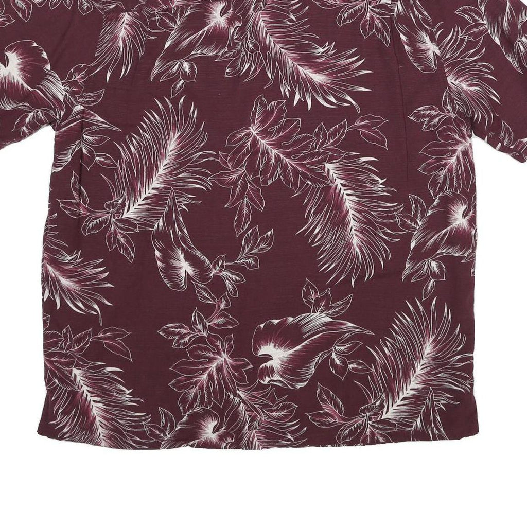 ISLAND REPUBLIC Mens Maroon Silk Hawaiian Shirt L Tropical Leaf Print Summer