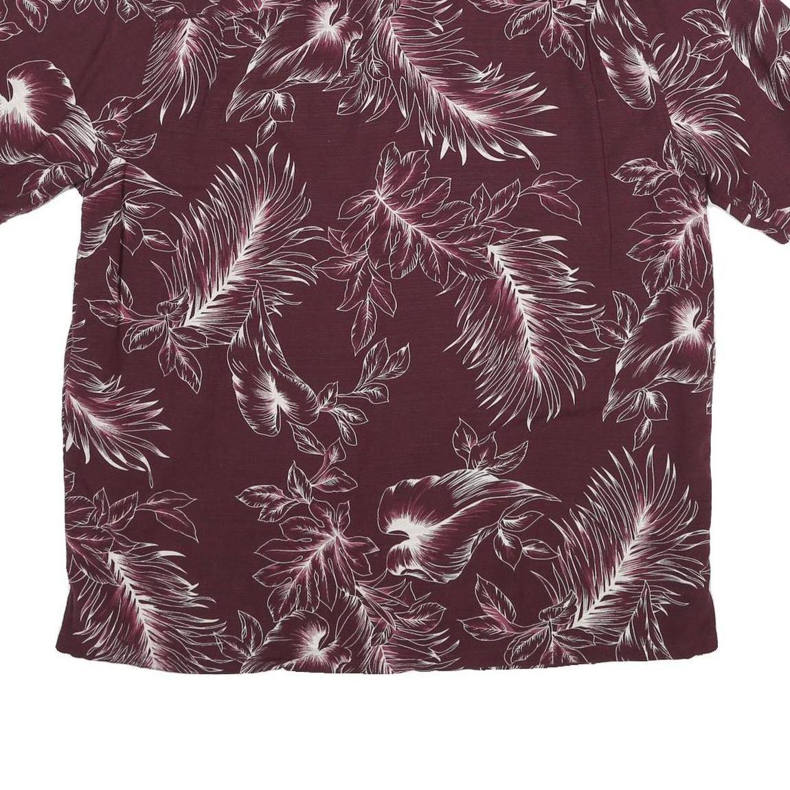 ISLAND REPUBLIC Mens Maroon Silk Hawaiian Shirt L Tropical Leaf Print Summer