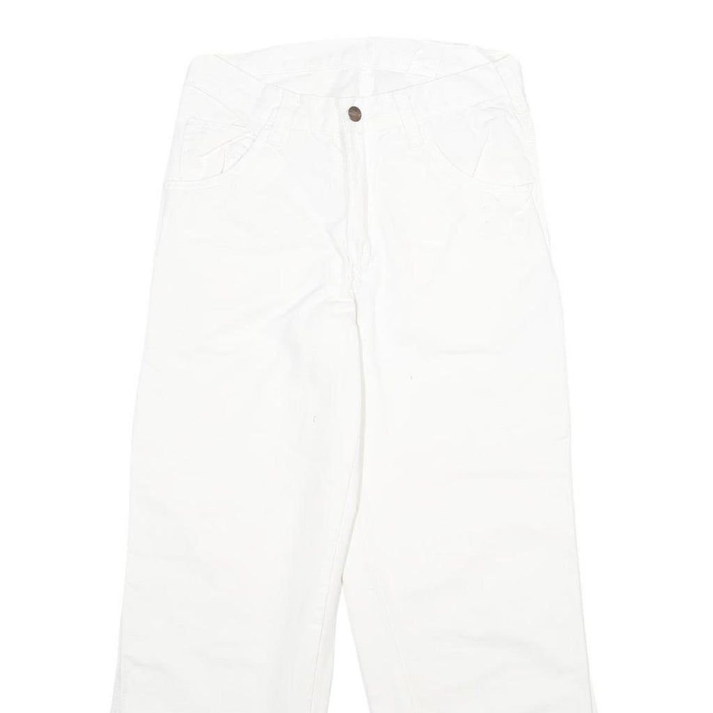 DICKIES Mens Cotton White Relaxed Straight Trousers W30 L30 Workwear Zip Closure