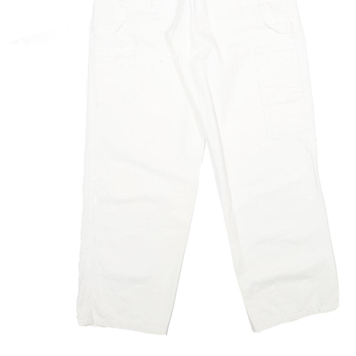 DICKIES Mens Cotton White Relaxed Straight Trousers W30 L30 Workwear Zip Closure