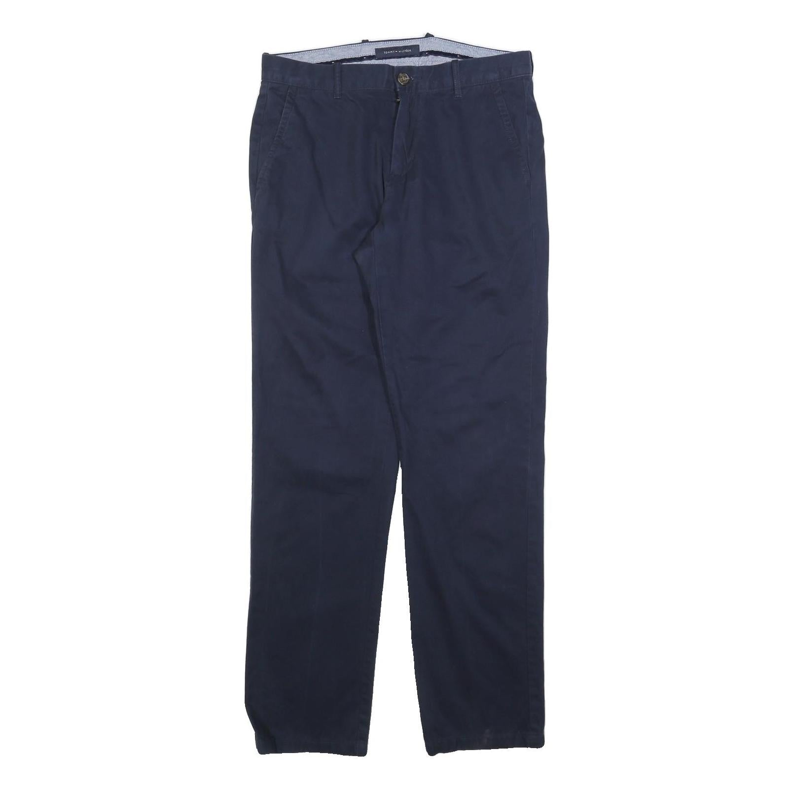TOMMY HILFIGER Mens Cotton Blend Navy Blue Regular Fit Straight Trousers W30 L32