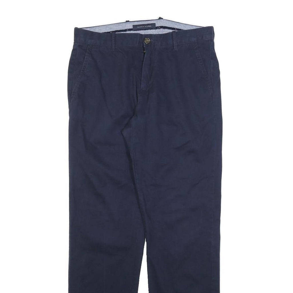 TOMMY HILFIGER Mens Cotton Blend Navy Blue Regular Fit Straight Trousers W30 L32