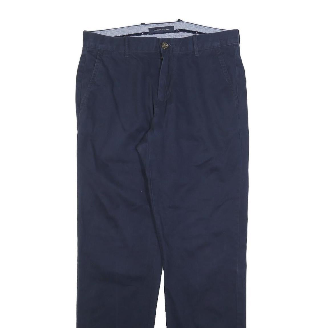 TOMMY HILFIGER Mens Cotton Blend Navy Blue Regular Fit Straight Trousers W30 L32